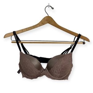 Victorias Secret Brown Black Lace Strappy Cage Very Sexy Push Up UW Bra Sise 36C
